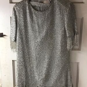 Beaded silver top and skirt with fringe